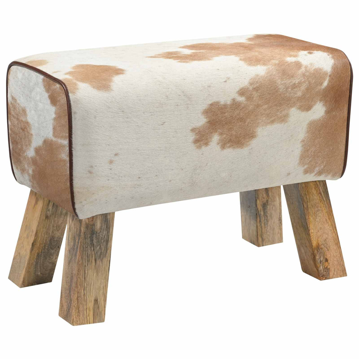 παγκάκι 60 x 30 x 45 cm Αληθινό Δέρμα Καφέ και Λευκό - Pakobazaar