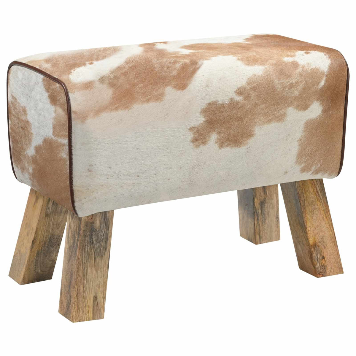 παγκάκι 60 x 30 x 45 cm Αληθινό Δέρμα Καφέ και Λευκό - Pakobazaar