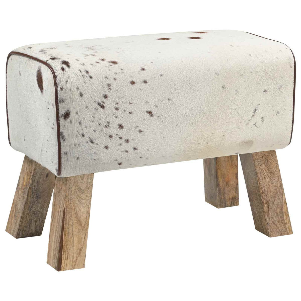παγκάκι 60 x 30 x 45 cm Αληθινό Δέρμα Καφέ και Λευκό - Pakobazaar