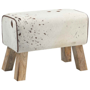 παγκάκι 60 x 30 x 45 cm Αληθινό Δέρμα Καφέ και Λευκό - Pakobazaar