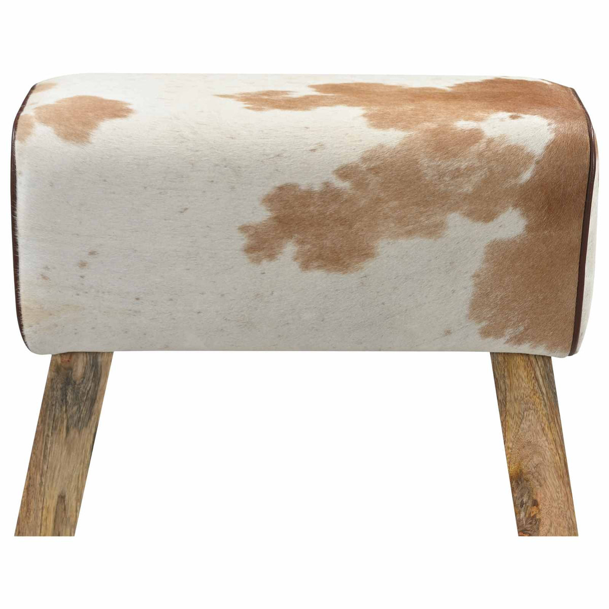 παγκάκι 60 x 30 x 45 cm Αληθινό Δέρμα Καφέ και Λευκό - Pakobazaar