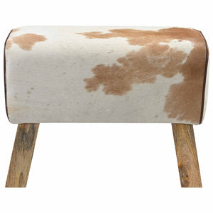 παγκάκι 60 x 30 x 45 cm Αληθινό Δέρμα Καφέ και Λευκό - Pakobazaar