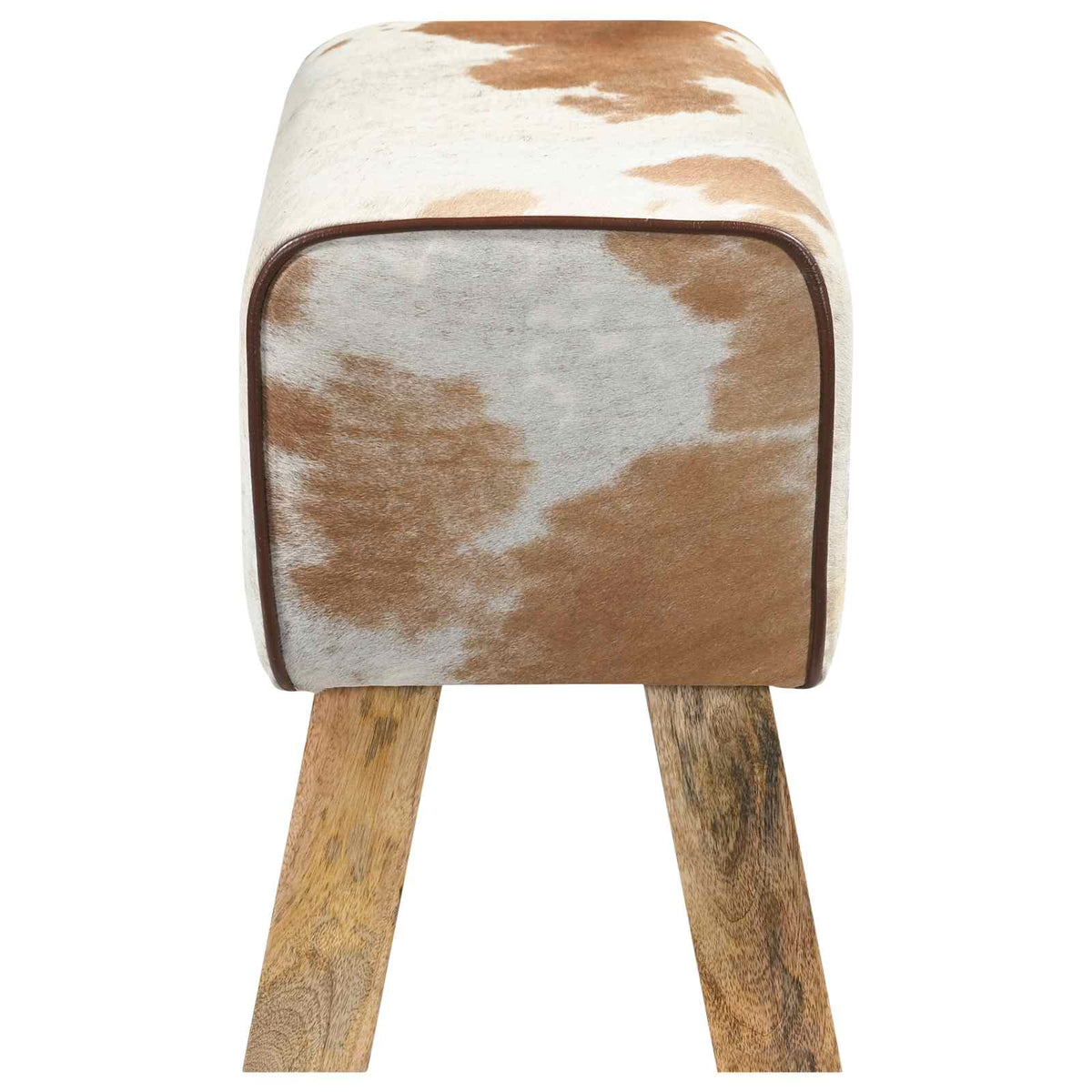παγκάκι 60 x 30 x 45 cm Αληθινό Δέρμα Καφέ και Λευκό - Pakobazaar