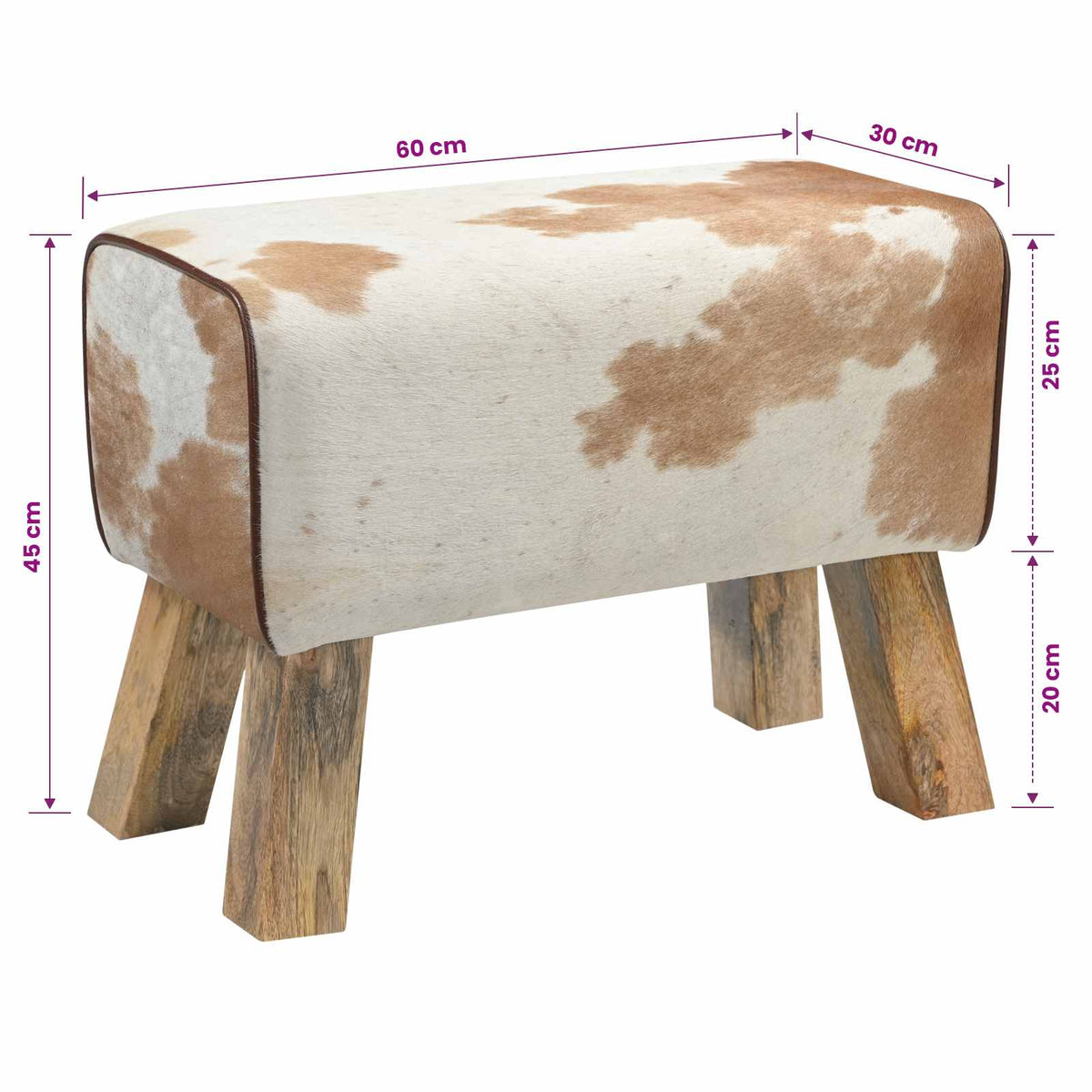 παγκάκι 60 x 30 x 45 cm Αληθινό Δέρμα Καφέ και Λευκό - Pakobazaar