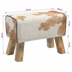 παγκάκι 60 x 30 x 45 cm Αληθινό Δέρμα Καφέ και Λευκό - Pakobazaar