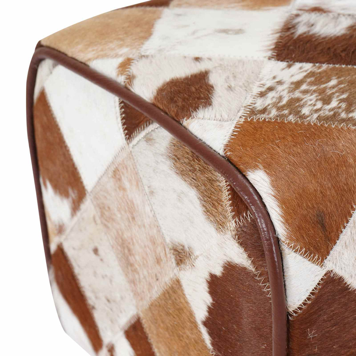 παγκάκι 60 x 30 x 45 cm Αληθινό Δέρμα Καφέ Patchwork - Pakobazaar