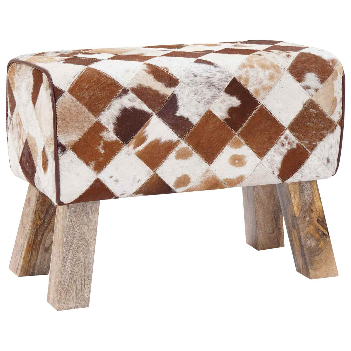 παγκάκι 60 x 30 x 45 cm Αληθινό Δέρμα Καφέ Patchwork - Pakobazaar