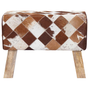 παγκάκι 60 x 30 x 45 cm Αληθινό Δέρμα Καφέ Patchwork - Pakobazaar