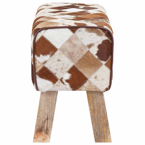 παγκάκι 60 x 30 x 45 cm Αληθινό Δέρμα Καφέ Patchwork - Pakobazaar