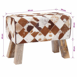 παγκάκι 60 x 30 x 45 cm Αληθινό Δέρμα Καφέ Patchwork - Pakobazaar