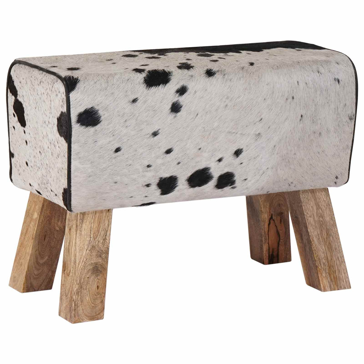 παγκάκι 60 x 30 x 45 cm Αληθινό Δέρμα Μαύρο και Λευκό