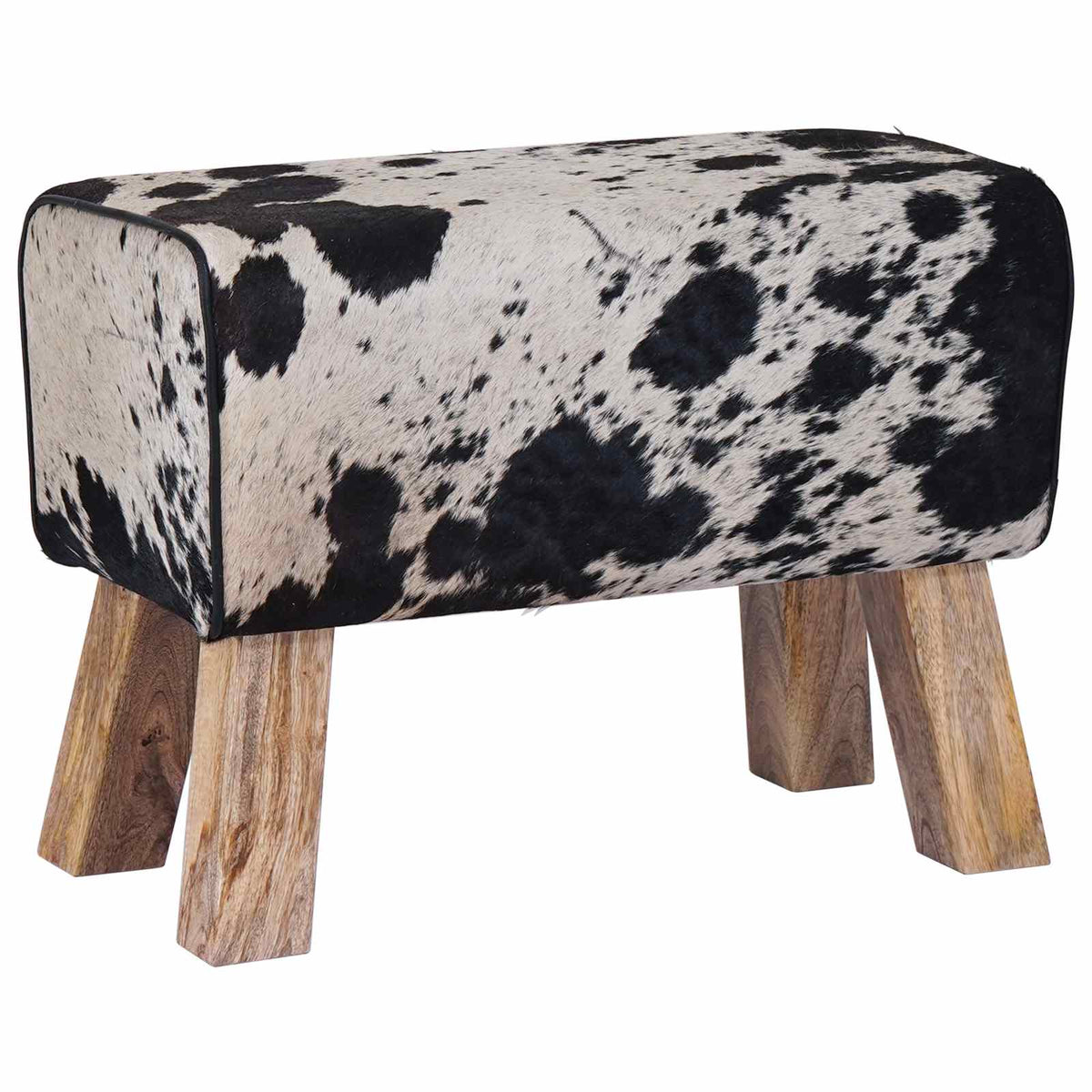 παγκάκι 60 x 30 x 45 cm Αληθινό Δέρμα Μαύρο και Λευκό