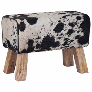 παγκάκι 60 x 30 x 45 cm Αληθινό Δέρμα Μαύρο και Λευκό