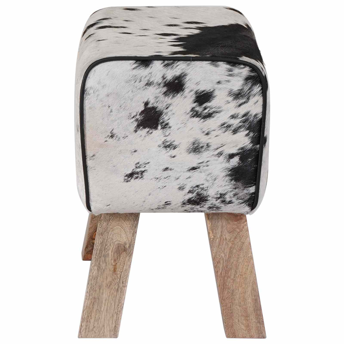 παγκάκι 60 x 30 x 45 cm Αληθινό Δέρμα Μαύρο και Λευκό