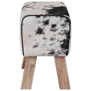 παγκάκι 60 x 30 x 45 cm Αληθινό Δέρμα Μαύρο και Λευκό