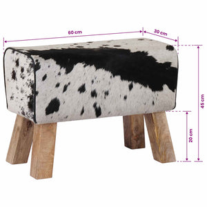 παγκάκι 60 x 30 x 45 cm Αληθινό Δέρμα Μαύρο και Λευκό