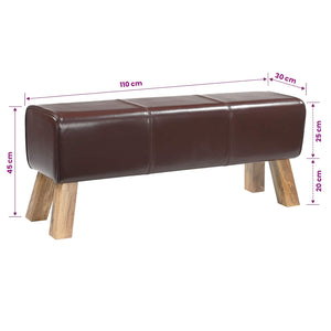 παγκάκι 110 x 30 x 45 εκ. Αληθινό Δέρμα Σκούρο Καφέ - Pakobazaar