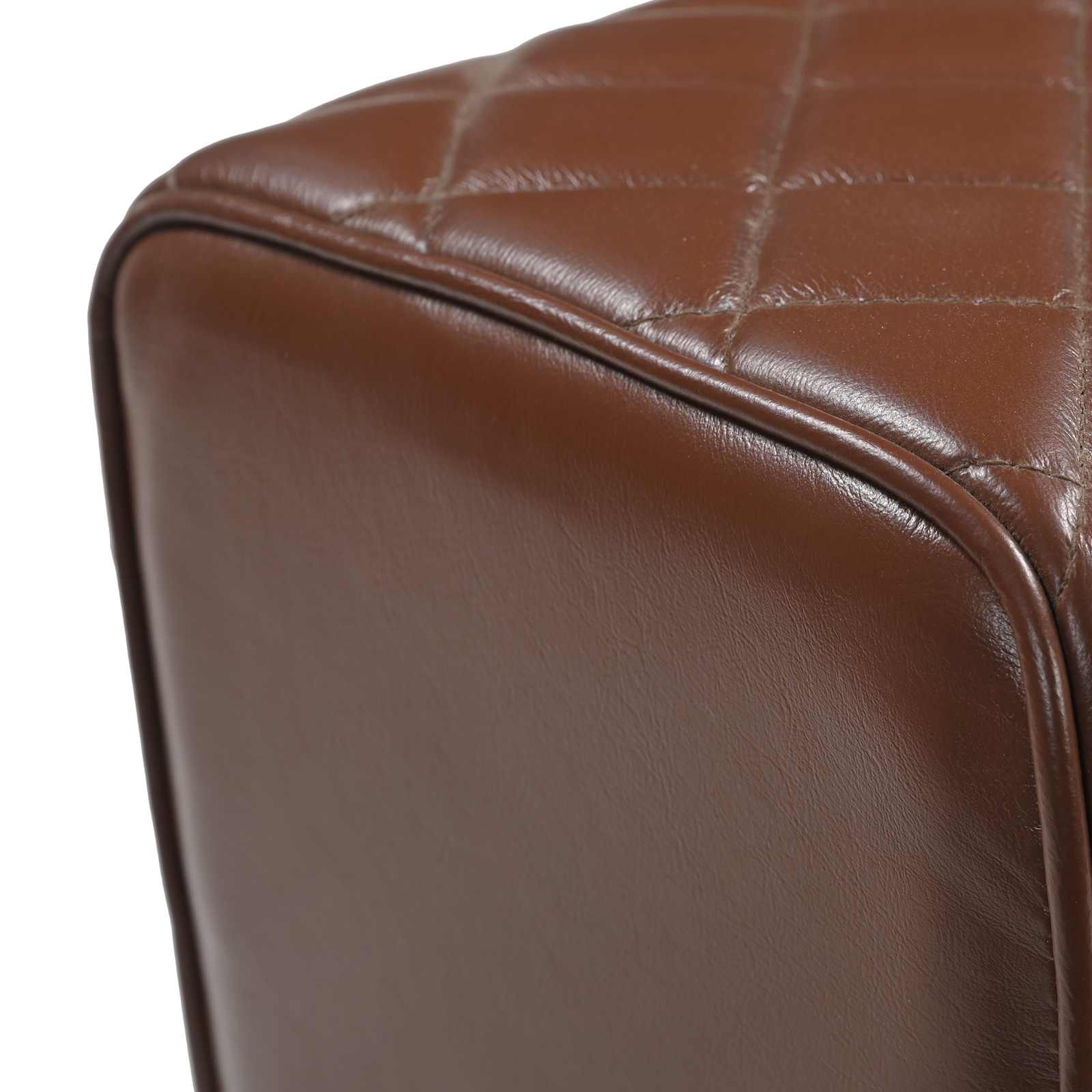 παγκάκι 110 x 30 x 45 εκ. Αληθινό Δέρμα Καφέ με σχέδιο ρόμβου - Pakobazaar