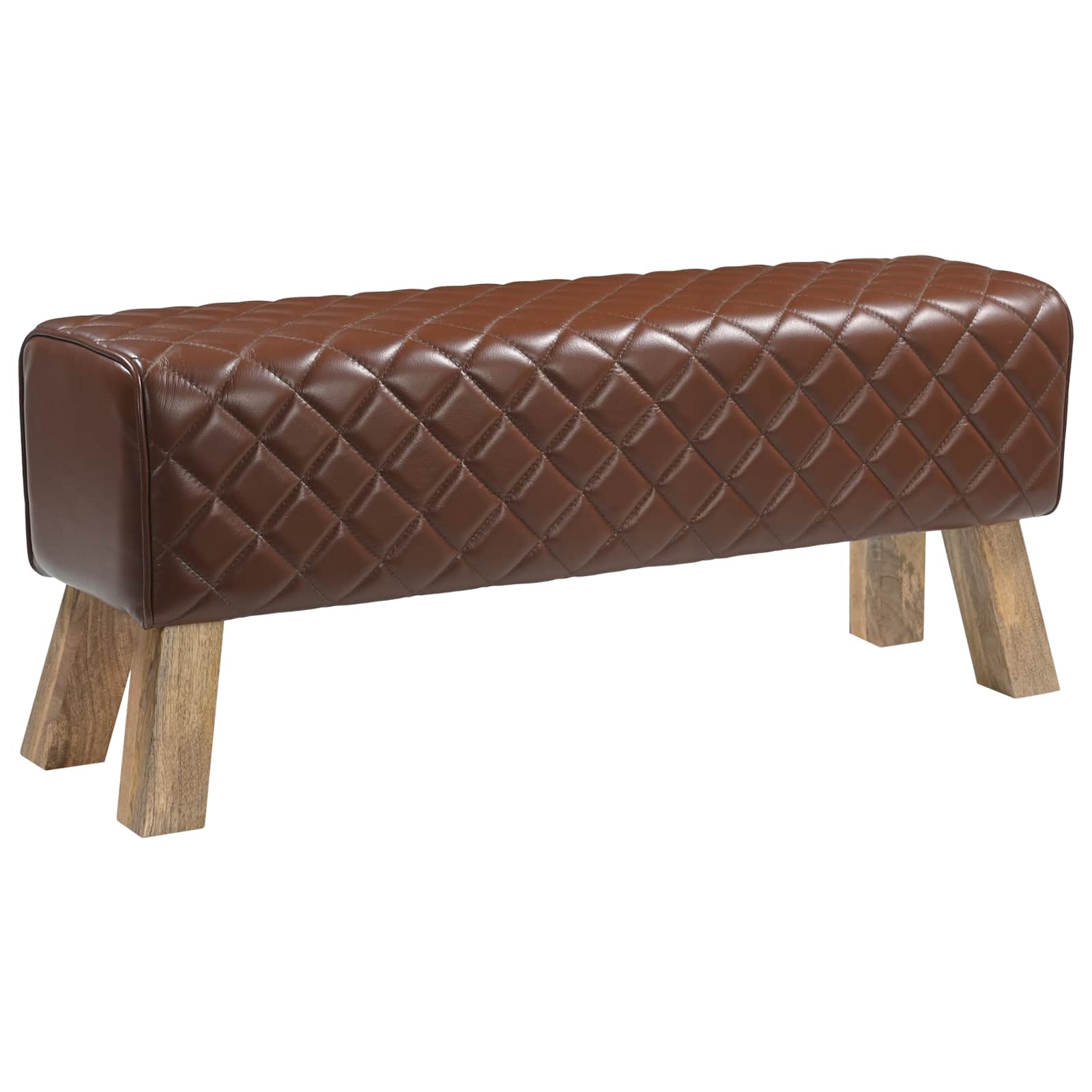 παγκάκι 110 x 30 x 45 εκ. Αληθινό Δέρμα Καφέ με σχέδιο ρόμβου - Pakobazaar