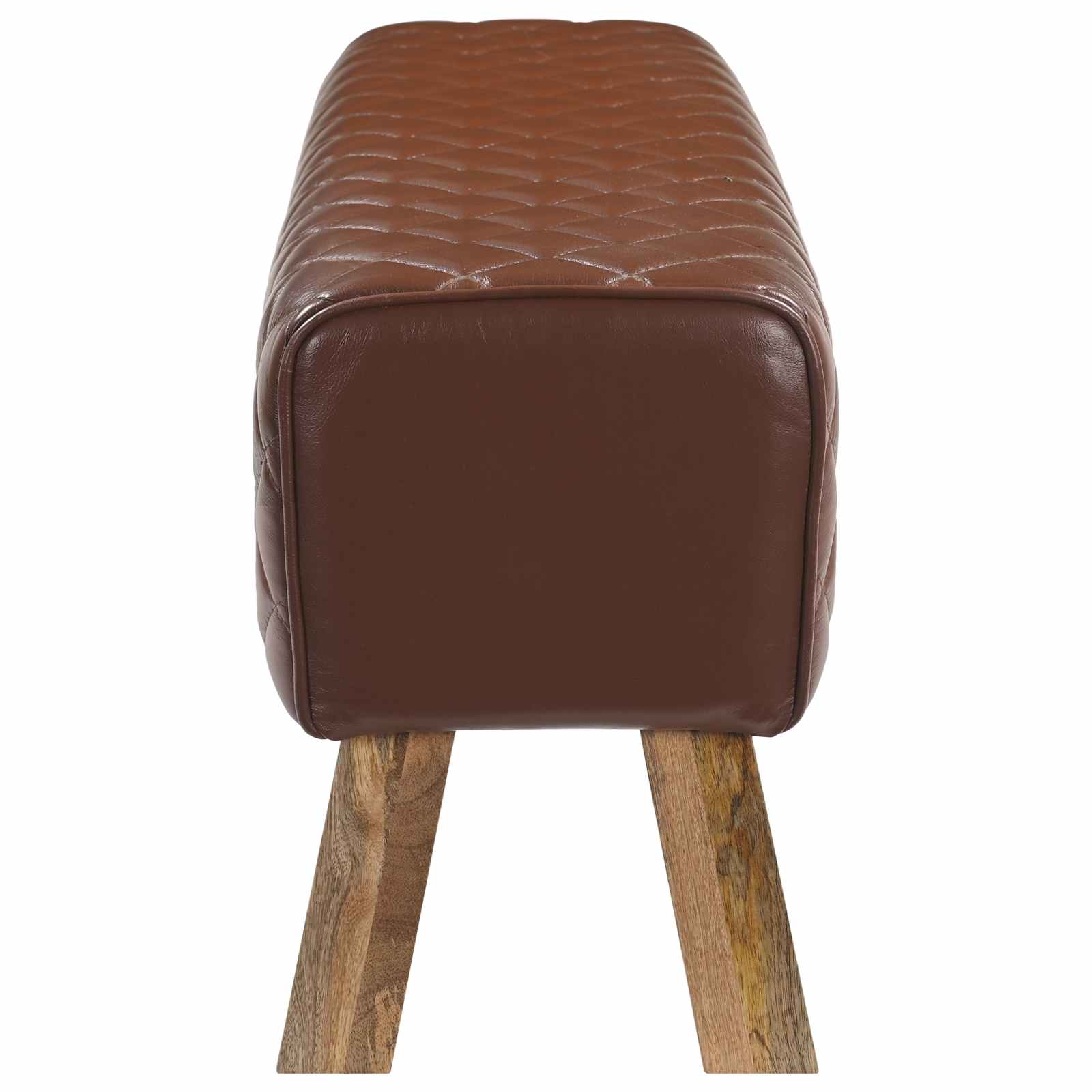 παγκάκι 110 x 30 x 45 εκ. Αληθινό Δέρμα Καφέ με σχέδιο ρόμβου - Pakobazaar