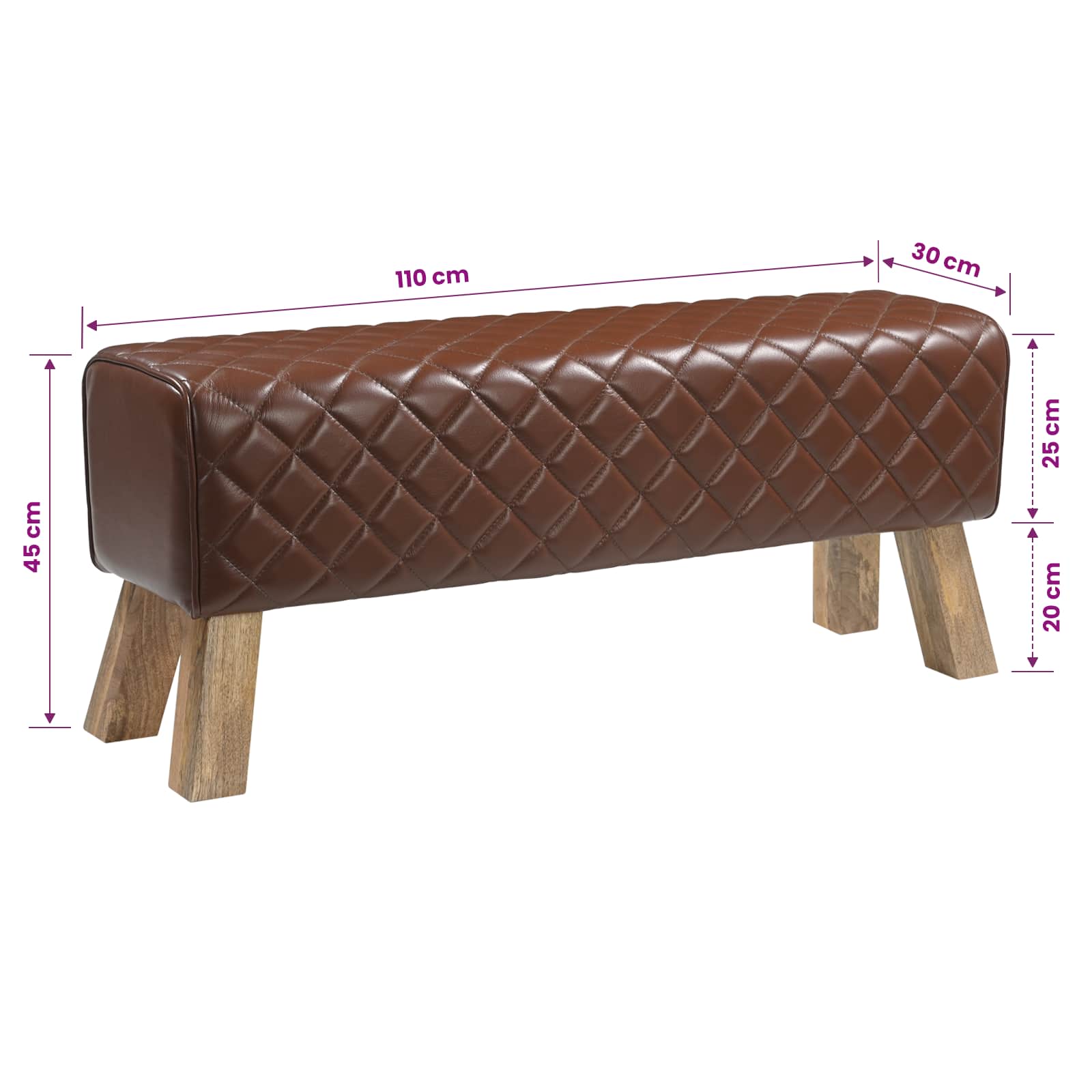 παγκάκι 110 x 30 x 45 εκ. Αληθινό Δέρμα Καφέ με σχέδιο ρόμβου - Pakobazaar