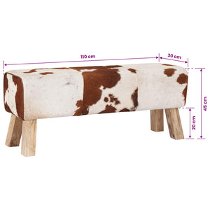 παγκάκι 110 x 30 x 45 εκ. Αληθινό Δέρμα Καφέ και Λευκό