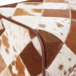 παγκάκι 110 x 30 x 45 εκ. Αληθινό Δέρμα Καφέ Patchwork