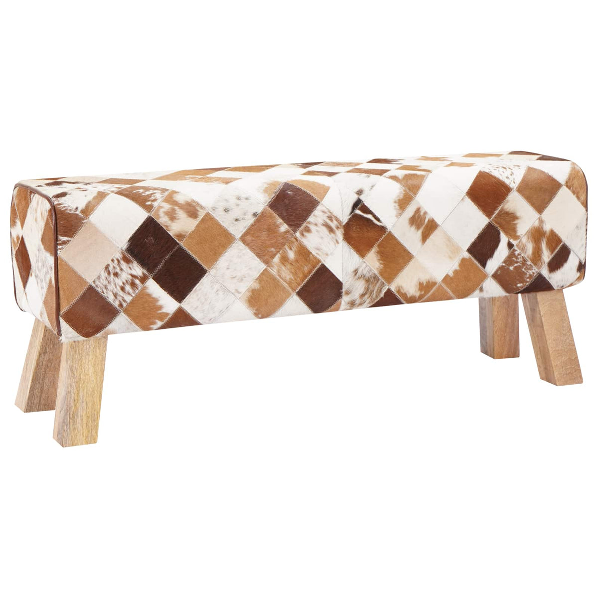 παγκάκι 110 x 30 x 45 εκ. Αληθινό Δέρμα Καφέ Patchwork