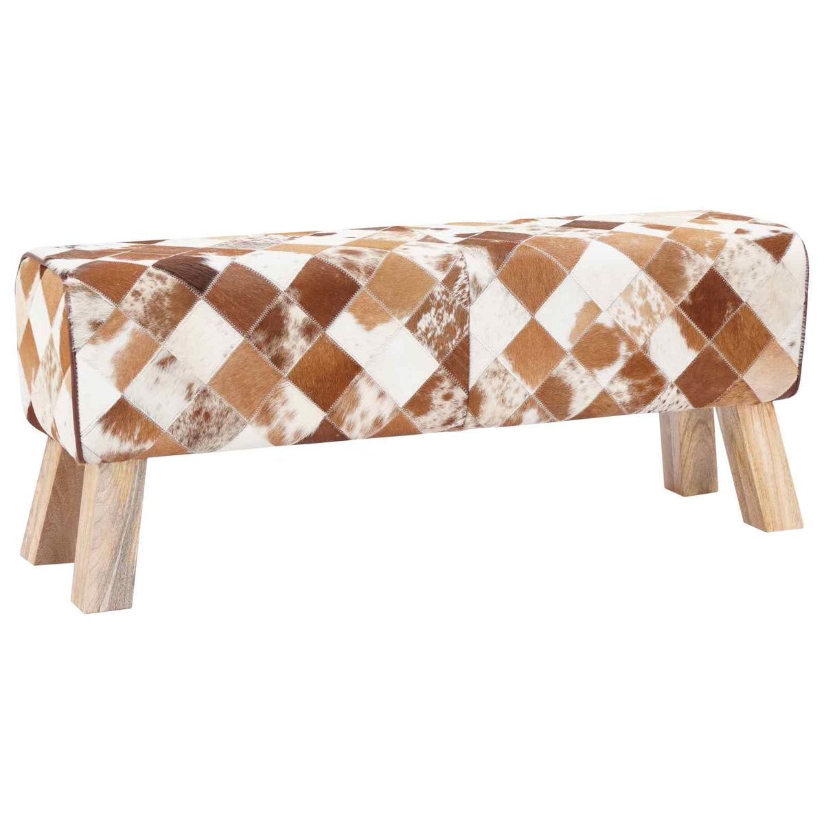 παγκάκι 110 x 30 x 45 εκ. Αληθινό Δέρμα Καφέ Patchwork