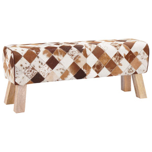 παγκάκι 110 x 30 x 45 εκ. Αληθινό Δέρμα Καφέ Patchwork