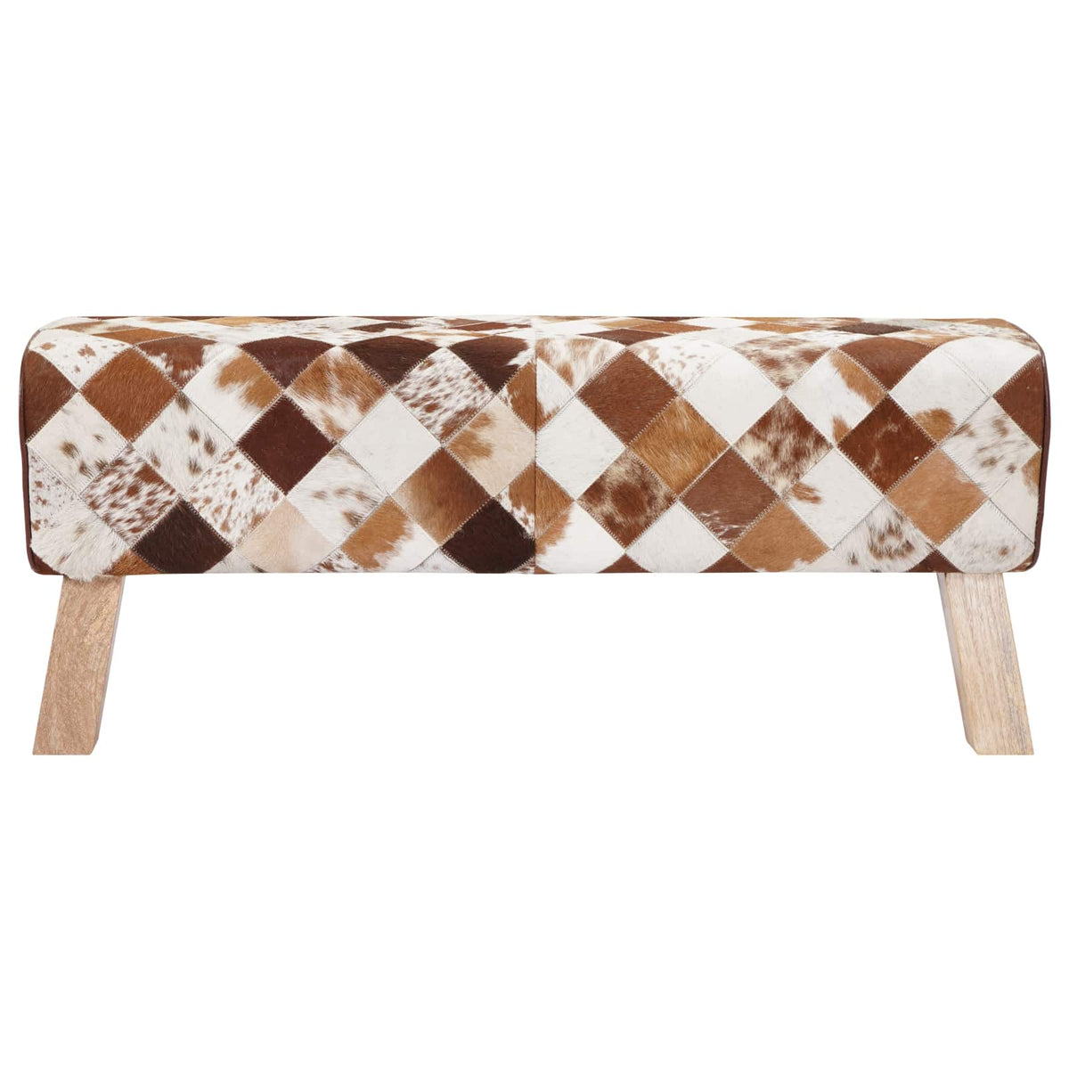 παγκάκι 110 x 30 x 45 εκ. Αληθινό Δέρμα Καφέ Patchwork