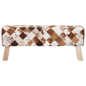 παγκάκι 110 x 30 x 45 εκ. Αληθινό Δέρμα Καφέ Patchwork