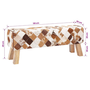 παγκάκι 110 x 30 x 45 εκ. Αληθινό Δέρμα Καφέ Patchwork