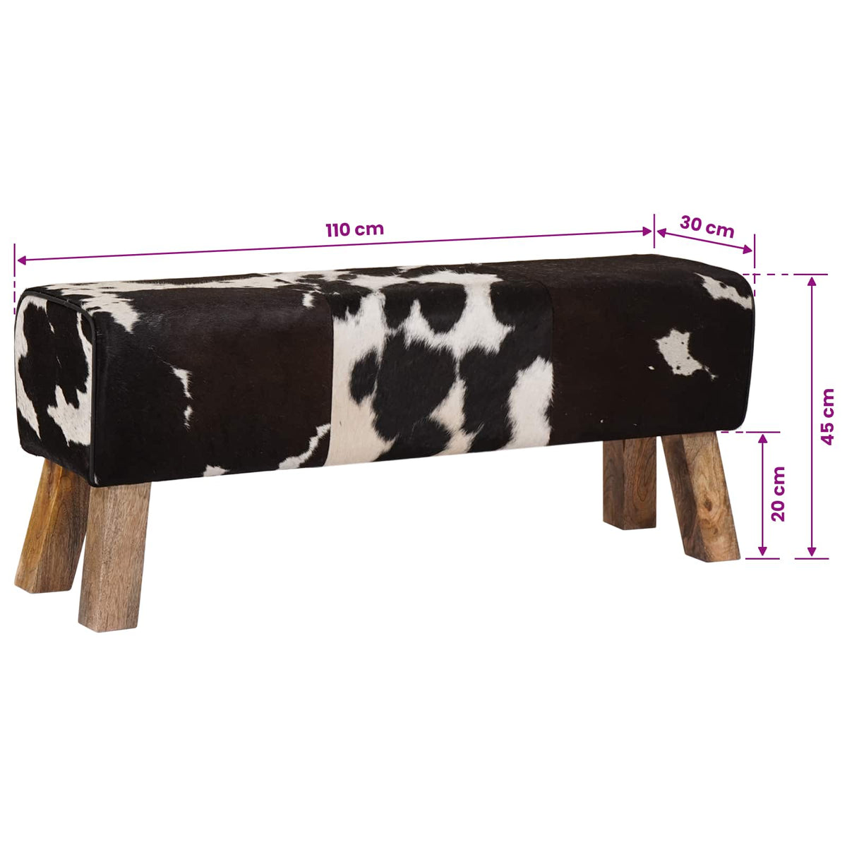 παγκάκι 110 x 30 x 45 εκ. Αληθινό Δέρμα Μαύρο και Λευκό - Pakobazaar