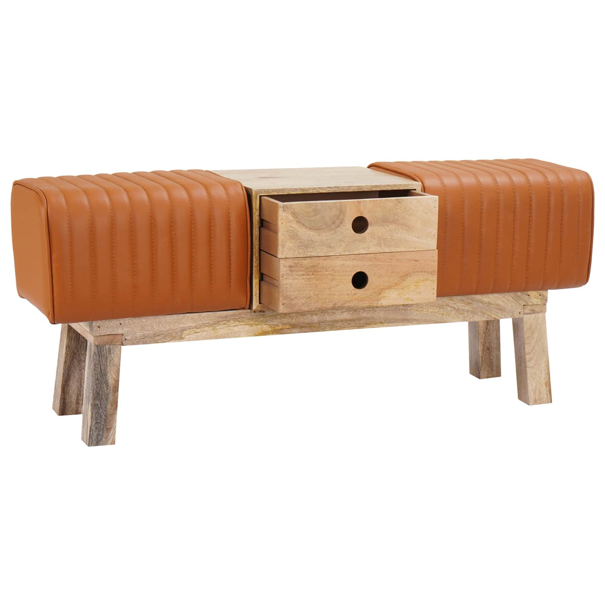 παγκάκι 110 x 30 x 45 εκ. Αληθινό Δέρμα Καφέ