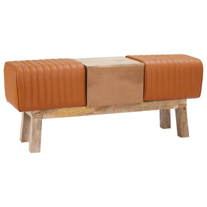 παγκάκι 110 x 30 x 45 εκ. Αληθινό Δέρμα Καφέ