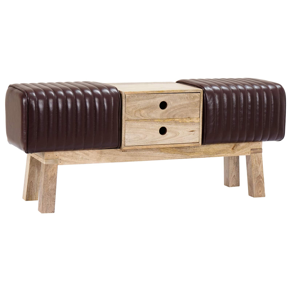 παγκάκι 110 x 30 x 45 εκ. Αληθινό Δέρμα Σκούρο Καφέ