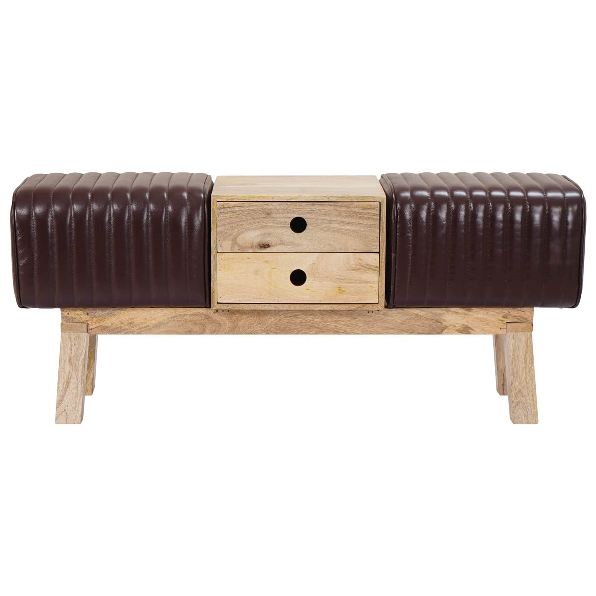 παγκάκι 110 x 30 x 45 εκ. Αληθινό Δέρμα Σκούρο Καφέ
