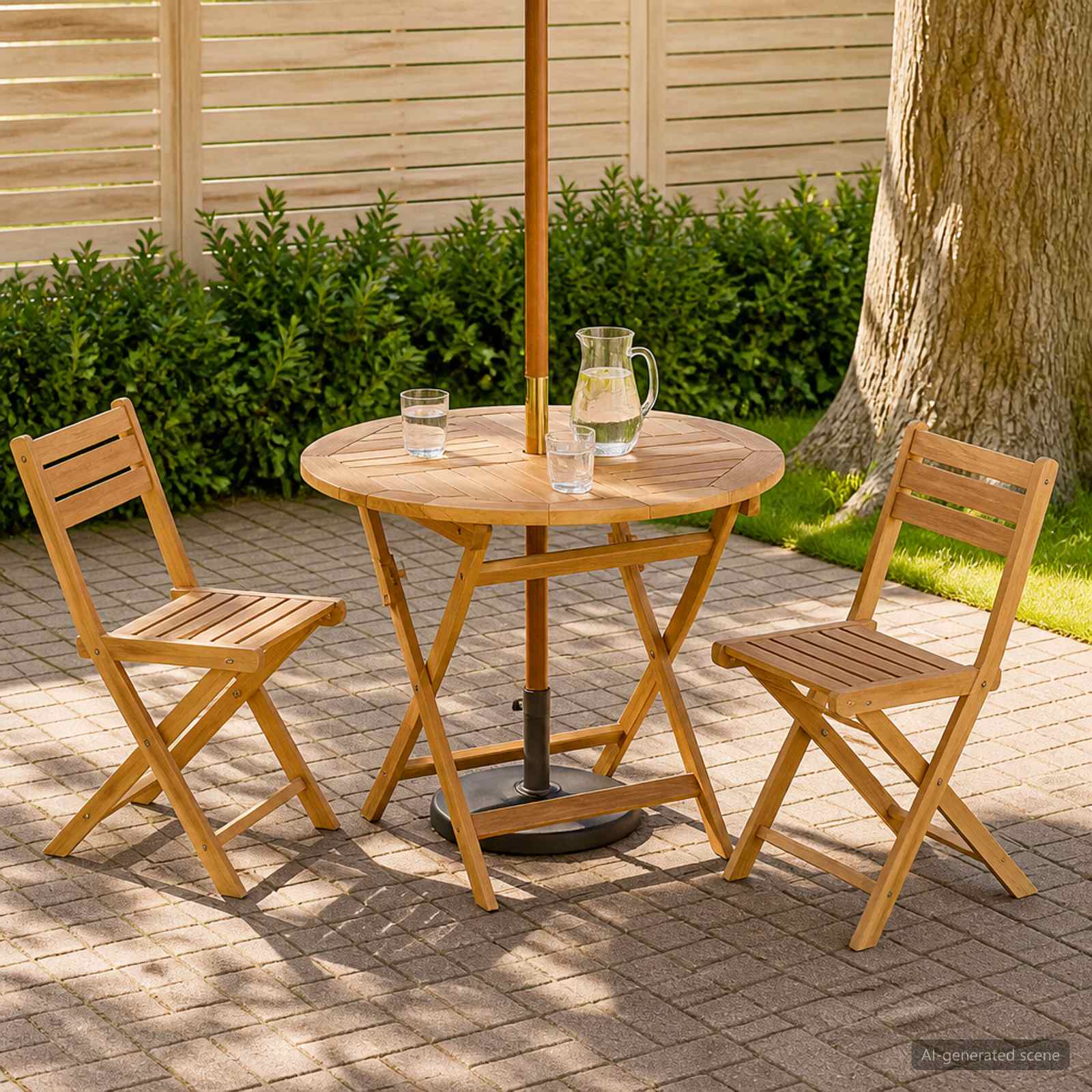 Αναδιπλούμενο Τραπέζι Κήπου Φυσικό Ø 90 x 75 cm Στερεό Ξύλο Τίκ