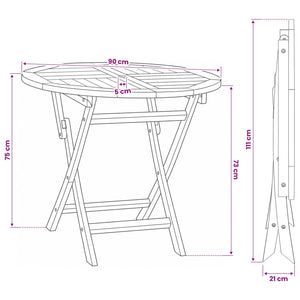 Αναδιπλούμενο Τραπέζι Κήπου Φυσικό Ø 90 x 75 cm Στερεό Ξύλο Τίκ