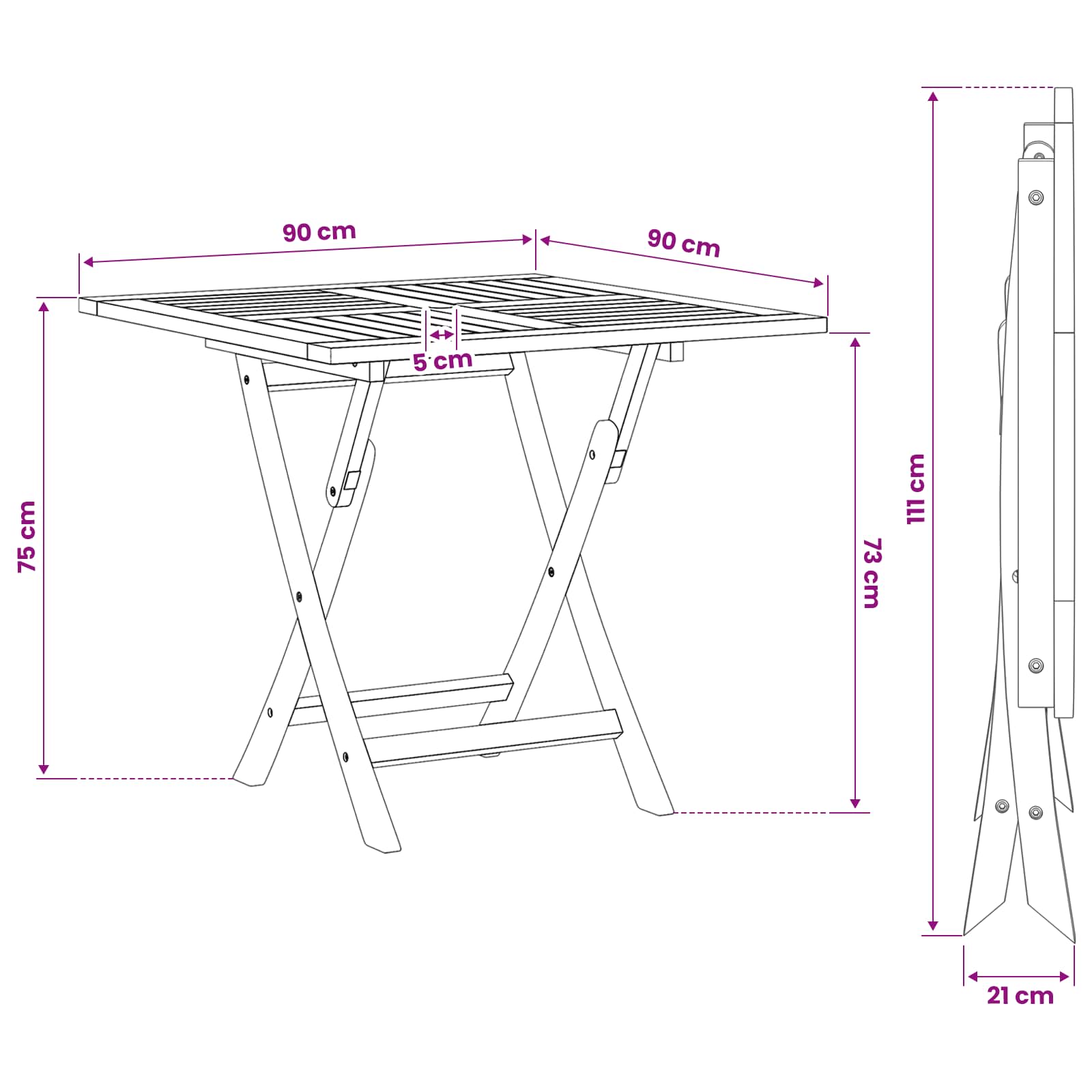 Αναδιπλούμενο Τραπέζι Κήπου Φυσικό 90 x 90 x 75 cm