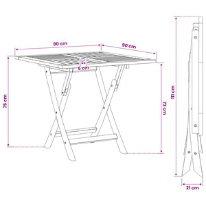 Αναδιπλούμενο Τραπέζι Κήπου Φυσικό 90 x 90 x 75 cm