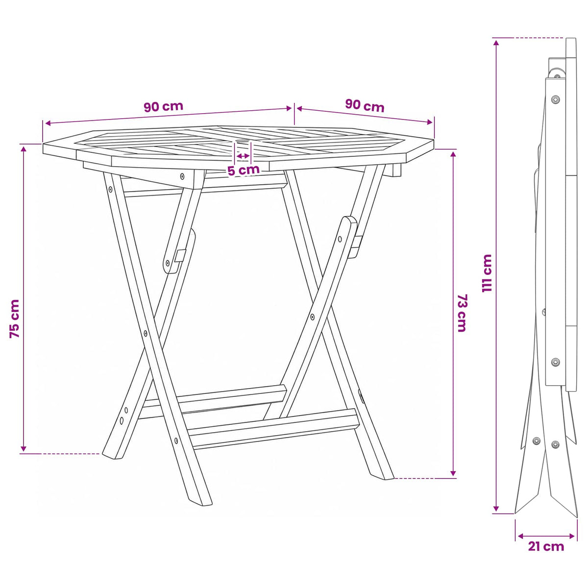 Αναδιπλούμενο Τραπέζι Κήπου Φυσικό 90 x 90 x 75 cm