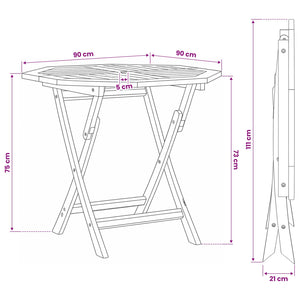 Αναδιπλούμενο Τραπέζι Κήπου Φυσικό 90 x 90 x 75 cm