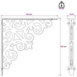 Ράφια στήριξης τοίχου 12 τμχ. Αρχαίο Καφέ 9,5 x 9,5 x 3 εκ. - Pakobazaar