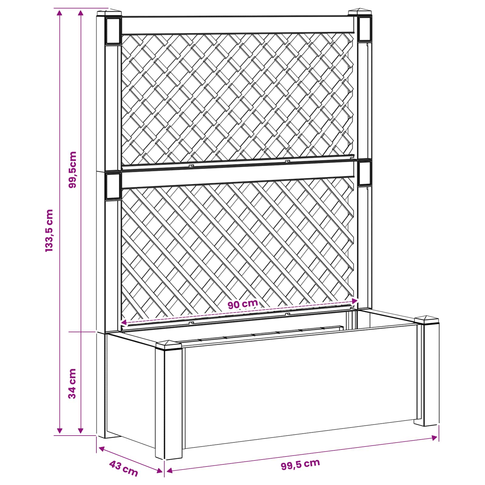 Μεγάλη Γλάστρα με Στήριγμα Ανθρακί 99,5 x 43 x 133,5 εκ PP - Pakobazaar