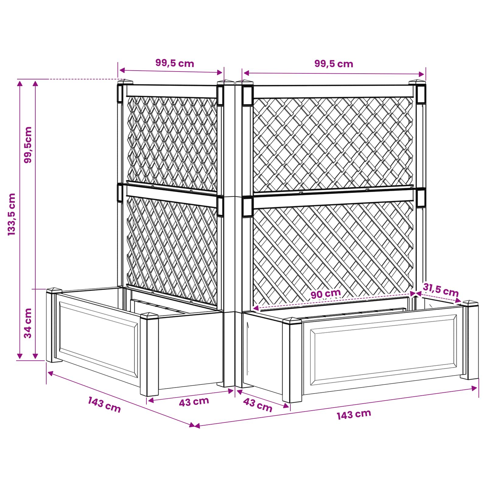 Μεγάλη Γλάστρα με Στήριγμα 2 pcs Γκρι 143 x 143 x 133,5 εκ PP - Pakobazaar