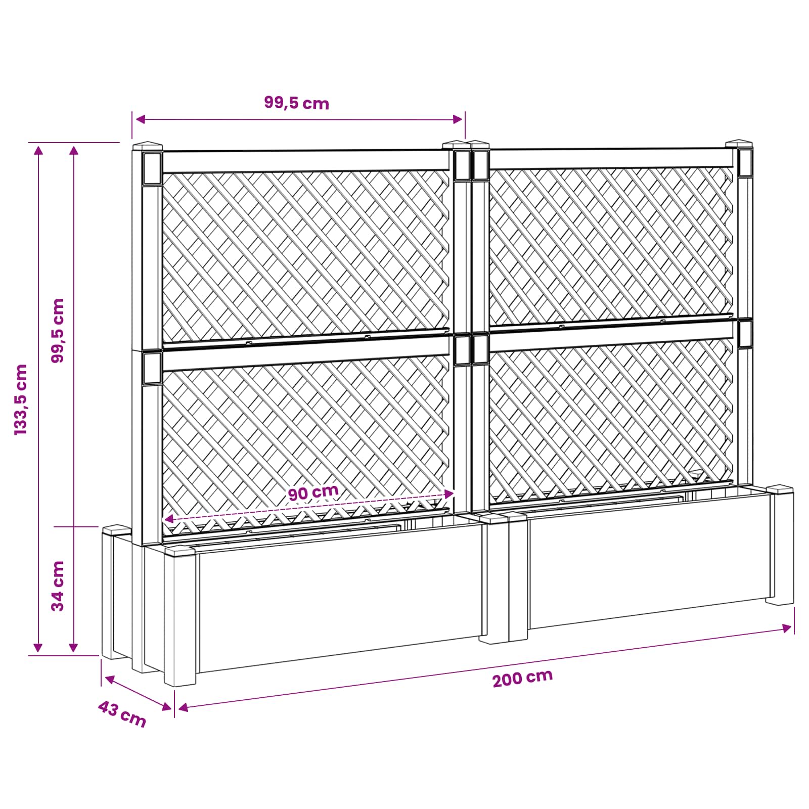 Μεγάλη Γλάστρα με Δίχτυ 2 pcs Γκρι 200 x 43 x 133,5 εκ PP - Pakobazaar