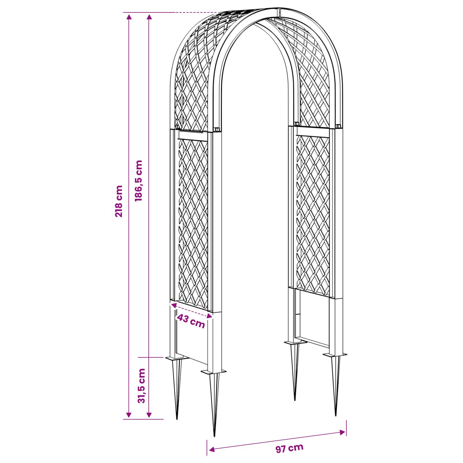 Αψίδα Ρόδων με Ακίδες Λευκό 97 x 43 x 218 εκ. PP - Pakobazaar