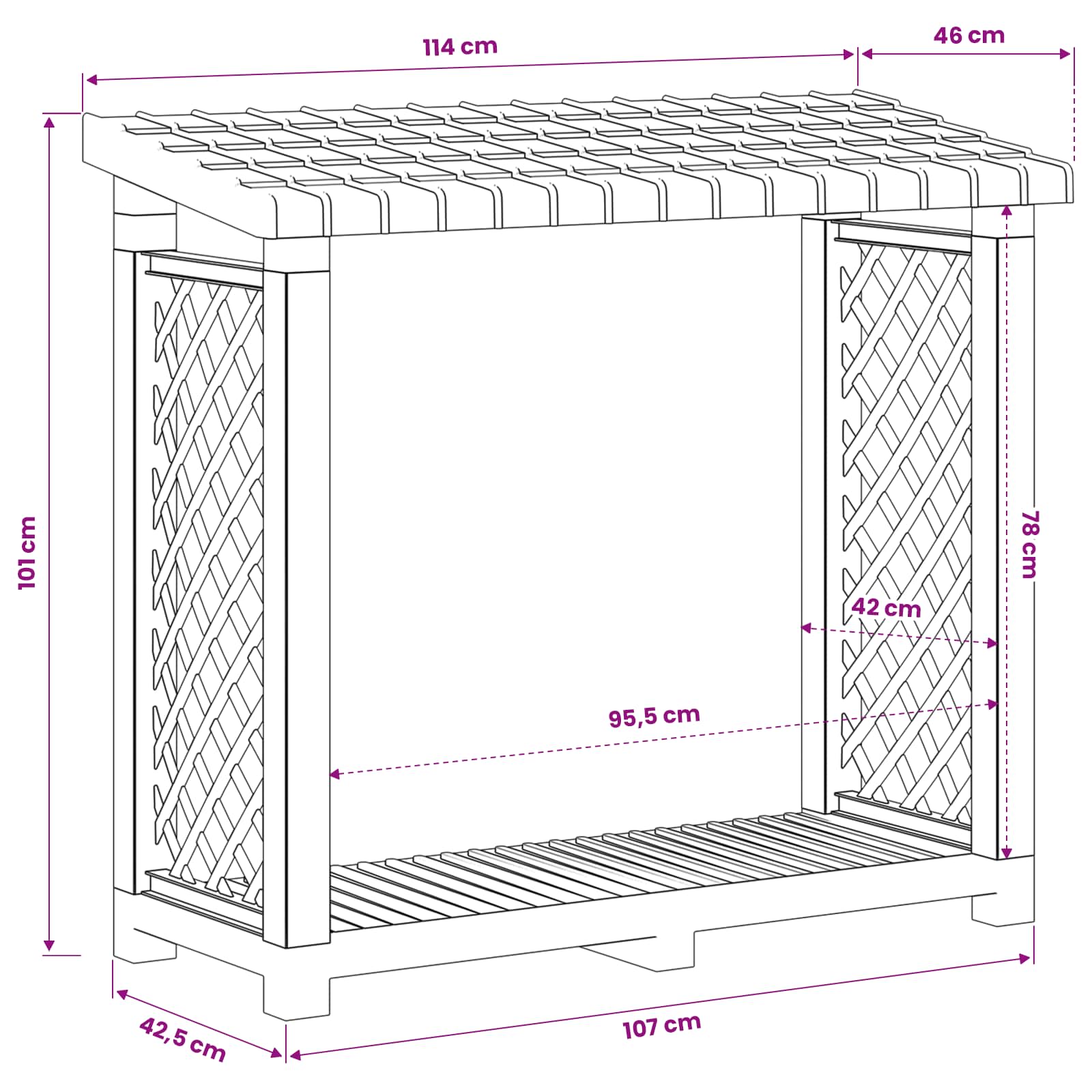 Ράφι ξύλων Ανθρακί 114 x 46 x 101 εκ. PP - Pakobazaar
